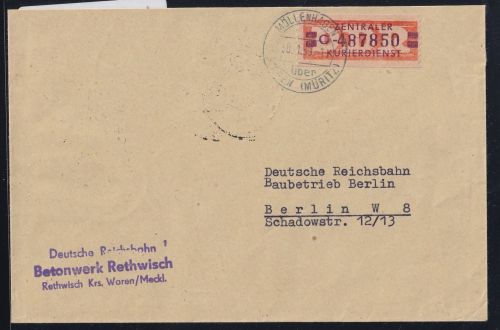 DDR Dienstmarken B 23 auf Brief als Einzelfrankatur ZKD Wertstreifen #OT733