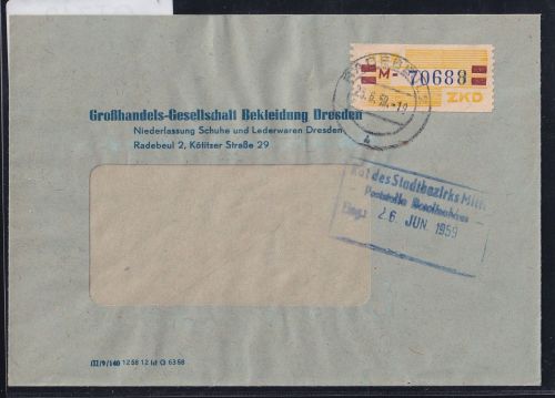 DDR Dienstmarken B 25 auf Brief als Einzelfrankatur ZKD Wertstreifen #OT742