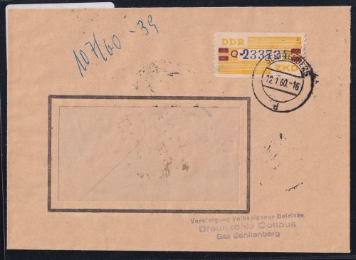 DDR Dienstmarken B 25 auf Brief als Einzelfrankatur ZKD Wertstreifen #OT743