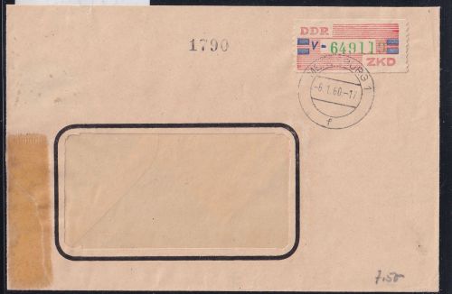 DDR Dienstmarken B 27 auf Brief als Einzelfrankatur ZKD Wertstreifen #OT748