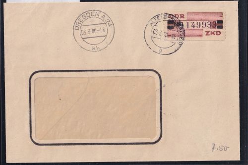 DDR Dienstmarken B 29 auf Brief als Einzelfrankatur ZKD Wertstreifen #OT752