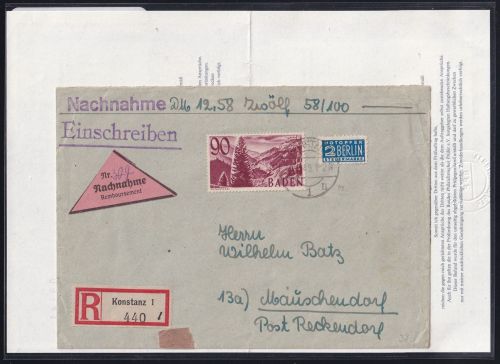 Französische Zone Baden 37 auf Brief Befund Schlegel BPP #DAB68