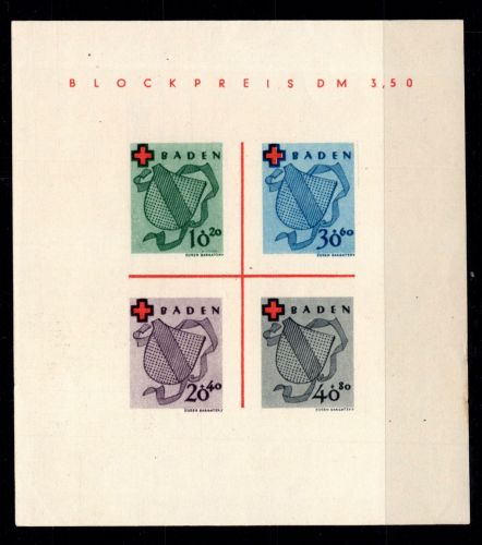 Französische Zone Baden Block 2 ohne Gummi wie verausgabt, 2. Wahl #DAA71