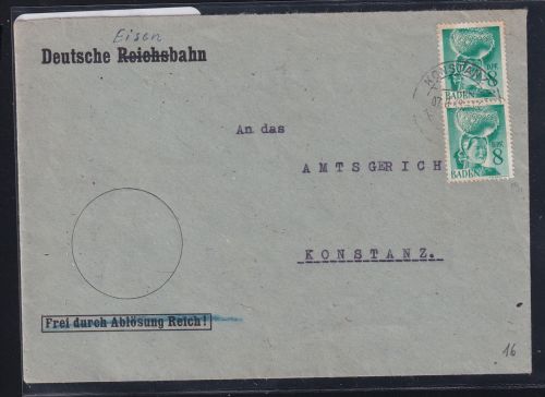Französische Zone Baden 16 auf Postkarte Mehrfachfrankatur #DAF32