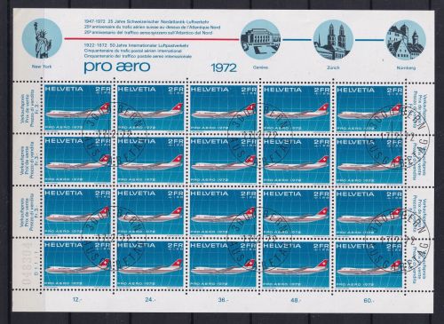 Schweiz 20er Bogen 968 gestempelt Pro Aero 1972 Ersttagssonderstempel #OU863