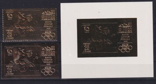 Fujeira A 220 A+B und Block AA 9 goldbeschichtet postfrisch #DAG61