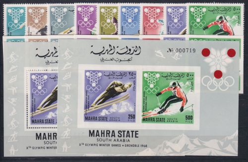 Aden Mahra State 39-47 A+B, Block 4 A+B postfrisch Grenoble Olympia 1968 #DAG89