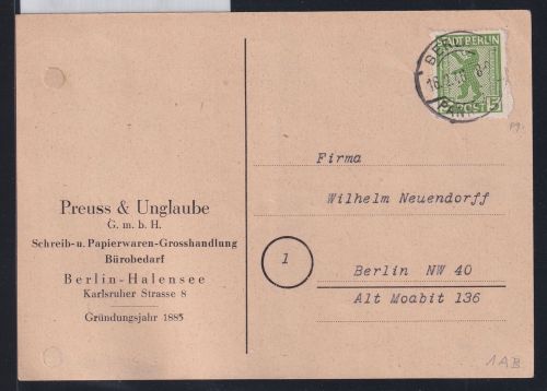 Berlin und Brandenburg 1 AB vx auf Postkarte geprüft Dr. Jasch BPP #DAP28