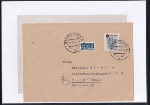 Französische Zone Württemberg 43 A auf Brief Attest Straub BPP #OV034