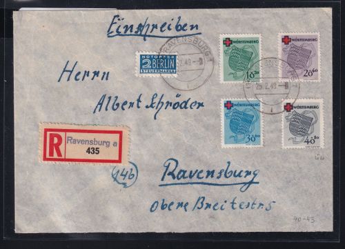 Französische Zone Württemberg 40 A - 43 A als Ersttagsbrief Satzbrief #OV038