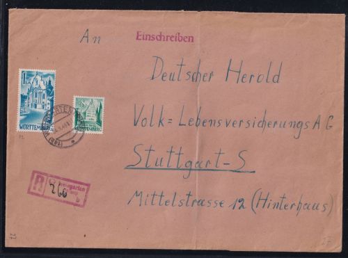 Französische Zone Württemberg 27 auf Brief als Mischfrankatur #OV075