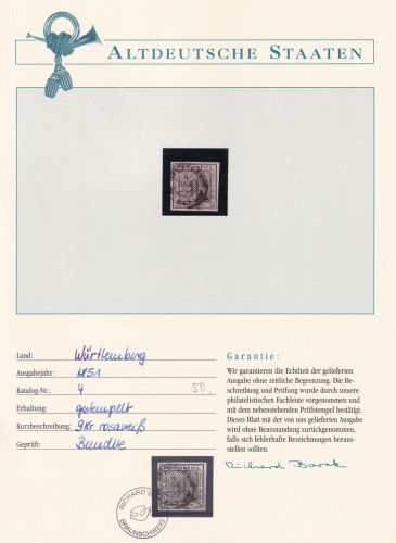 Württemberg 4 gestempelt Borek Garantie #OV127