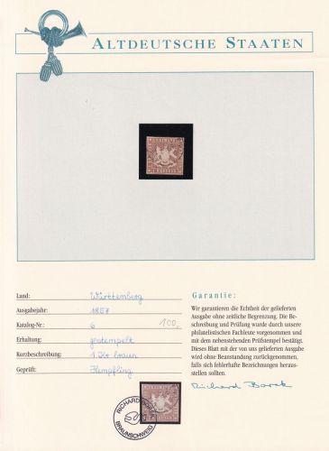 Württemberg 6 gestempelt Borek Garantie #OV128