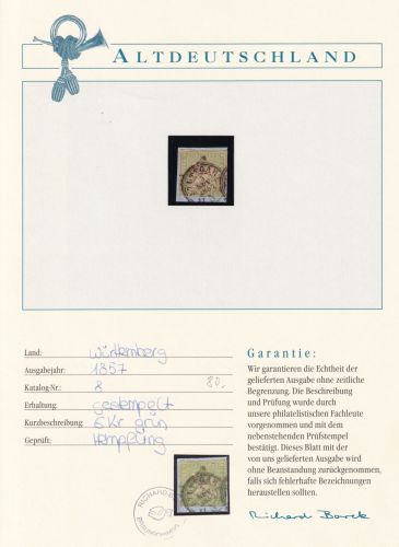 Württemberg 8 gestempelt Borek Garantie #OV129