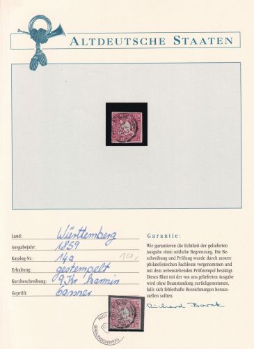 Württemberg 14 a gestempelt Borek Garantie #OV132