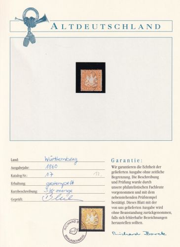 Württemberg 17 gestempelt Borek Garantie #OV134