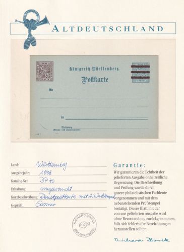 Württemberg Dienstmarken P 40 gestempelt Borek Garantie #OV154