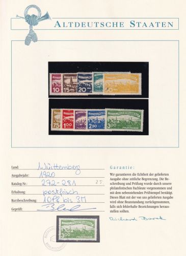 Württemberg Dienstmarken 272-281 postfrisch Borek Garantie #OV166