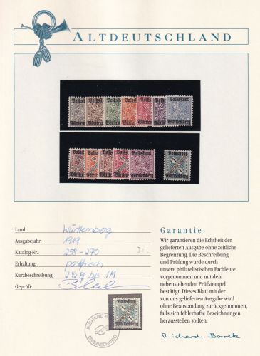 Württemberg Dienstmarken 258-270 postfrisch Borek Garantie #OV167