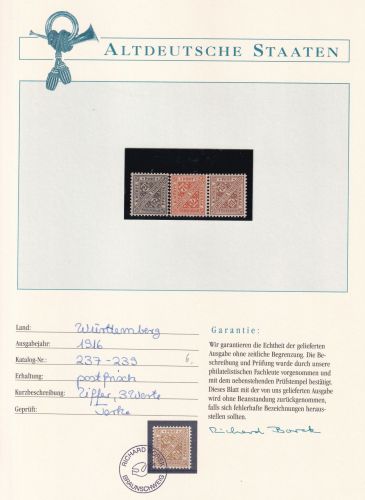 Württemberg Dienstmarken 237-239 postfrisch Borek Garantie #OV169