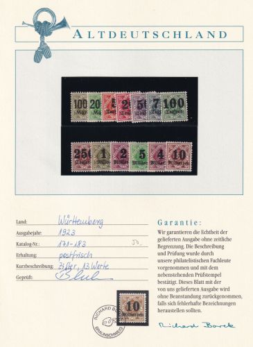 Württemberg Dienstmarken 171-183 postfrisch Borek Garantie #OV172