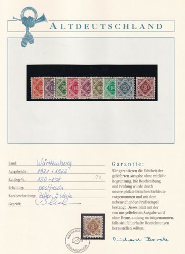 Württemberg Dienstmarken 150-158 postfrisch Borek Garantie #OV173