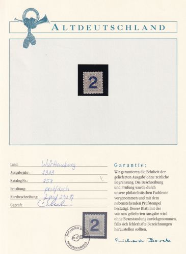 Württemberg Dienstmarken 257 postfrisch Borek Garantie #OV174