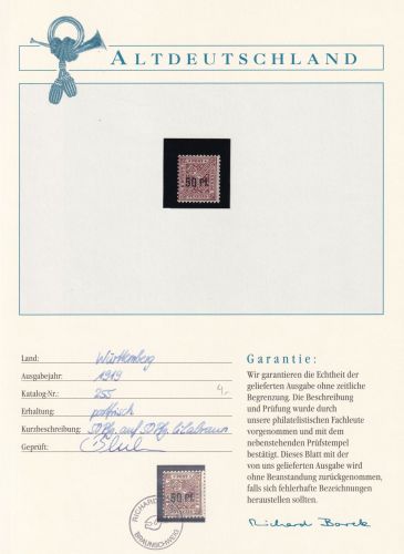 Württemberg Dienstmarken 255 postfrisch Borek Garantie #OV176