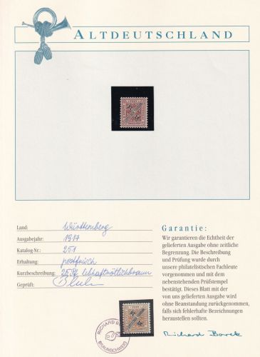 Württemberg Dienstmarken 251 postfrisch Borek Garantie #OV177