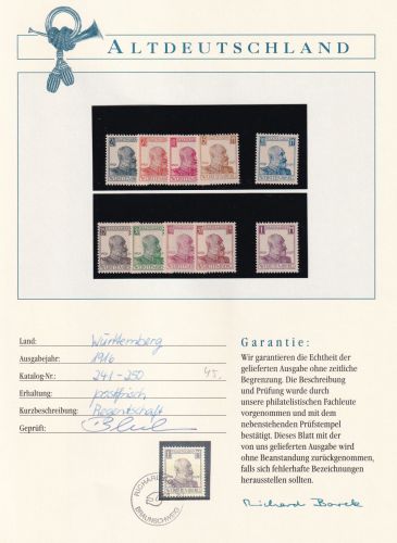 Württemberg Dienstmarken 241-250 postfrisch Borek Garantie #OV178