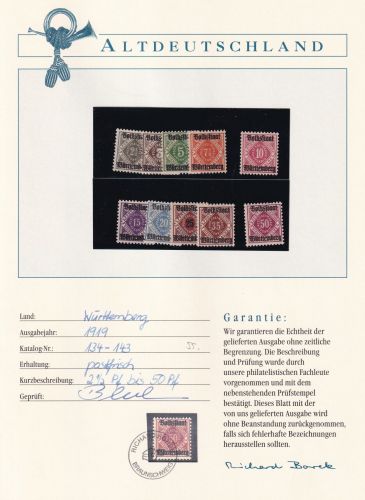 Württemberg Dienstmarken 134-143 postfrisch Borek Garantie #OV181