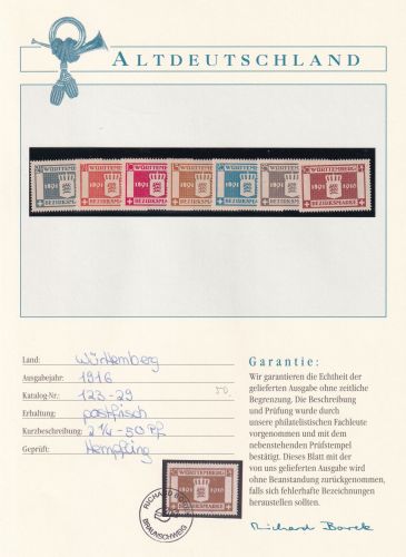 Württemberg Dienstmarken 123-129 postfrisch Borek Garantie #OV185
