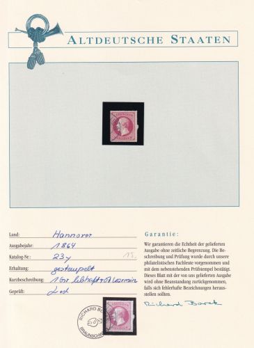 Hannover 23 y gestempelt Borek Garantie #OV188