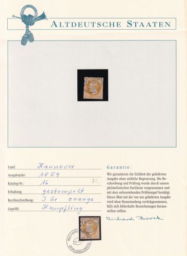 Hannover 16 gestempelt Borek Garantie #OV192