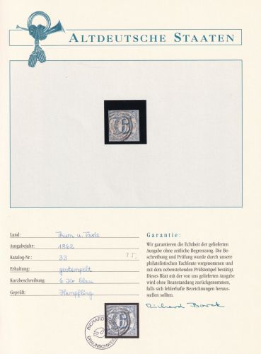 Thurn & Taxis 33 gestempelt Borek Garantie #DAM43