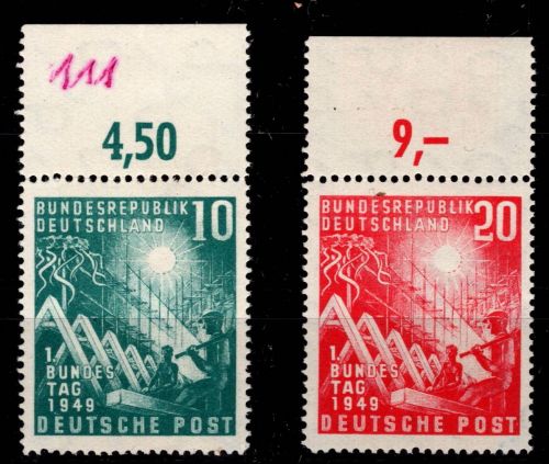 BRD Bund 111-112 Oberrand postfrisch geprüft Schlegel BPP #DAQ86