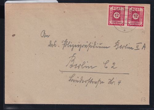 Sowjetische Zone 63 auf Brief Ost- Sachsen #DAR44