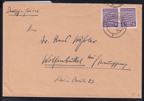 Sowjetische Zone 69 X auf Brief Provinz Sachsen #DAR56