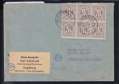 Alliierte Bestzung 2 auf Brief im Sechserblock #DAT57