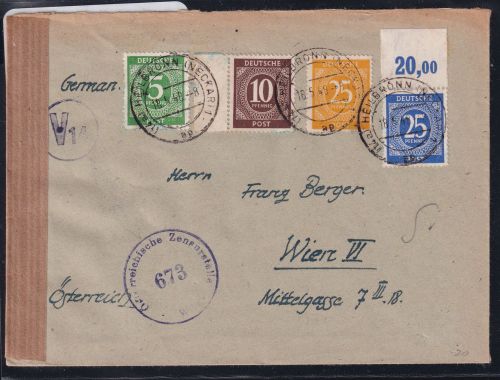 Alliierte Bestzung 915, 918, 926a P OR ndgz, 927 auf Brief Zensur Ausland #DAT61