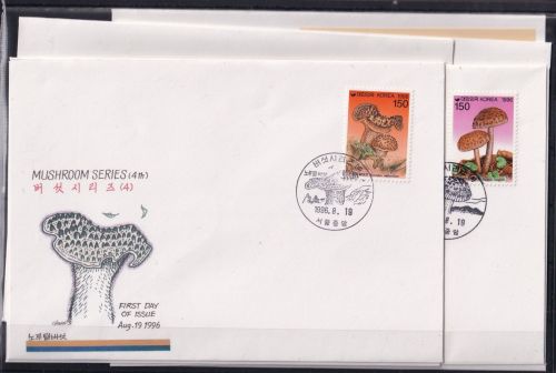Korea 1897-1900 und Block 623-626 gestempelt als FDC / Pilze #OE423