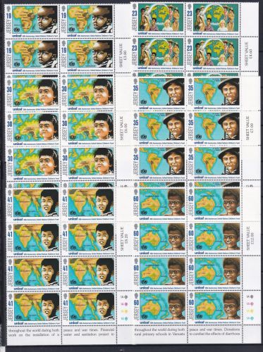 Jersey 727-732 postfrisch als 8er Blöcke Eckrand ur, Unicef #OM596