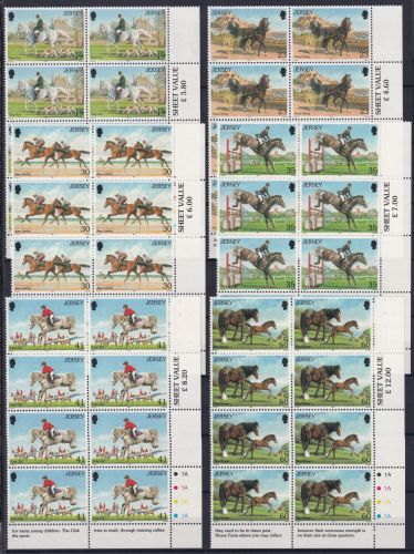 Jersey 745-759 postfrisch als 8er Blöcke Eckrand ur, Pferde #OM612