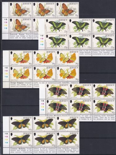 Jersey 712-716 postfrisch als 6er Blöcke Eckrand ul, Schmetterlinge #OM627