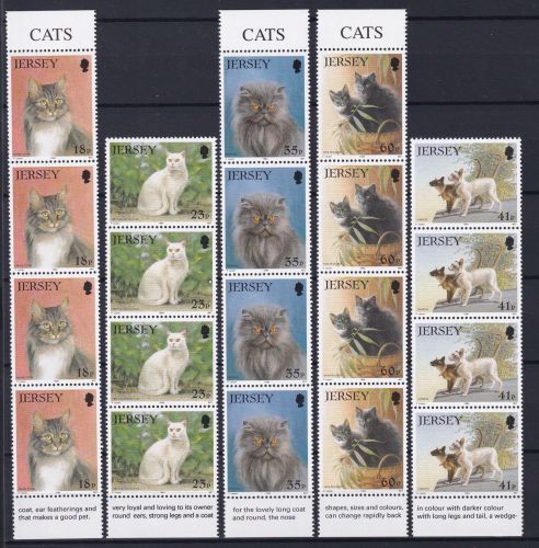 Jersey 645-649 postfrisch als senkr. 4er Streifen, Eckrand, Katzen #OM636