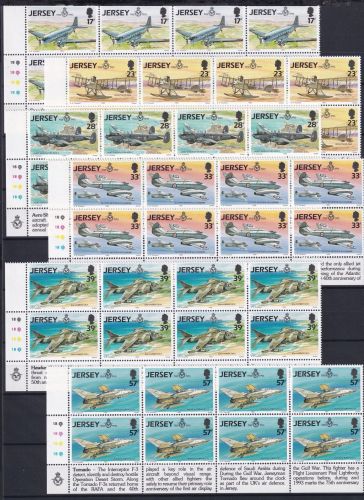 Jersey 615-620 postfrisch als 8er Blöcke Eckrand ul, Flugzeuge #OM654