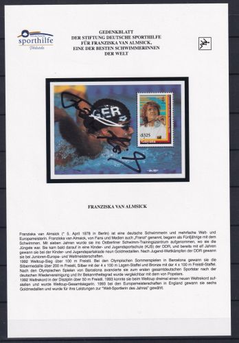 Gedenkblatt "Franziska van Almsick" mit Original Autogramm #OM684