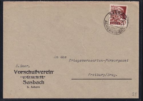 Französische Zone Baden 21 auf Brief als Einzelfrankatur portogerecht #DAL13