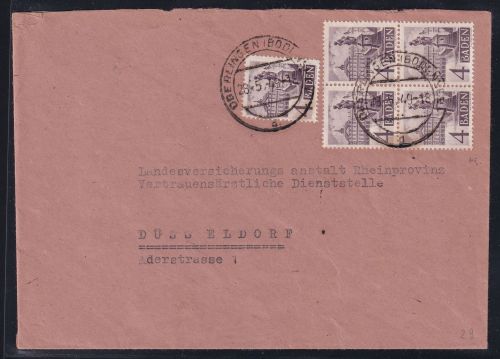 Französische Zone Baden 29 auf Brief als Mehrfachfrankatur portogerecht #DAL24