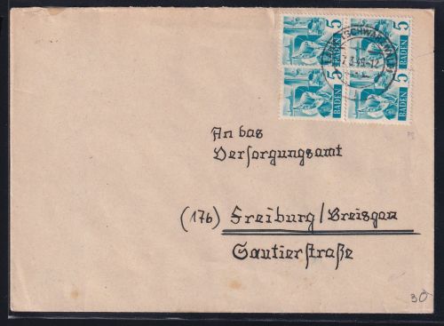 Französische Zone Baden 30 auf Brief als Mehrfachfrankatur portogerecht #DAL25